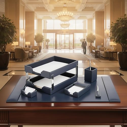 DACASSO Bonded Leather Desk Set - Luxury Leather Desk Pad & Desk Organization Essentials (Navy Blue, 8 Piece) - color: Navy Blue, style: 8 Piece