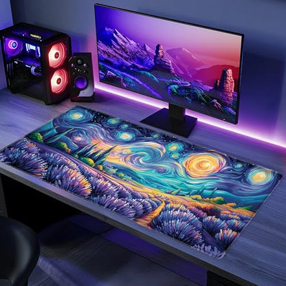 L&B Mercantile American Flag XXL Deskpad, Desk Mat for Computer Keyboard and Mouse – Patriotic USA Gaming Mousepad, Extra Long XL Mouse Pad for Laptop Office Desk. (Van Gogh Lavendar Field) - color: Van Gogh Lavendar Field