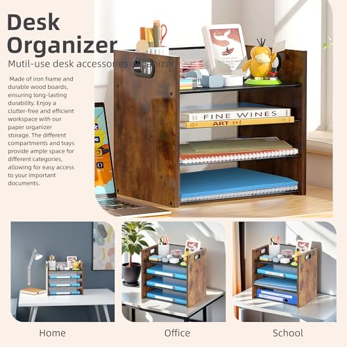 Desk Organizer, 4 Tier Desktop File Organizer and Paper Tray Organizer, Office Desk Accessories for Mail, Documents, Papers, Notebooks and Home Office Storage - size: 4 Tier