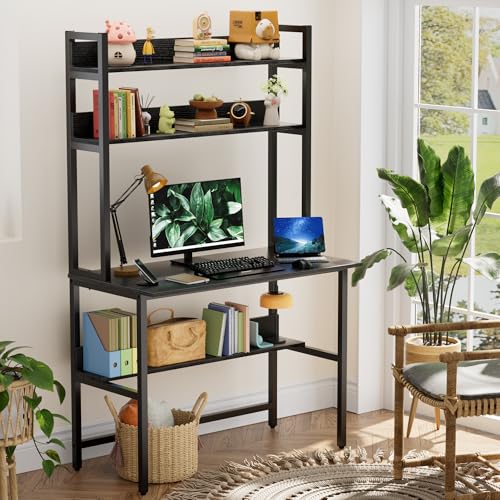 Aquzee 40 Inch Desk with Hutch, Computer Desk with Shelves - color: Black, size: 40inch