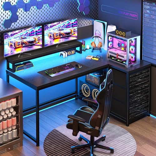 EnHomee 40" Gaming Desk with 3 Storage Drawers & LED for Teen Gamers | PC Desk with 3 Drawers; Organize Stationery and Gaming Gear for Tidy Teen Gaming, 40-Mode RGB LED,Adjust the Lighting, Black - color: Black, size: 40inch