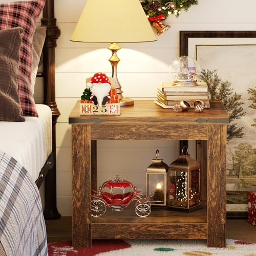 Homieasy End Table, 20x20 Square Side Table for Living Room, Rustic Brown - color: Rustic Brown