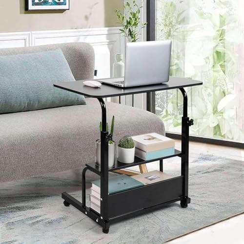 Adjustable Height Mobile Computer Desk with Wheels Black 31.5X15.7 Inches - color: Modern Black