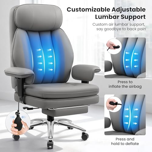 Ergonomic Office Chair with Lumbar Support, Big and Tall Comfy Desk Chair - color: Grey