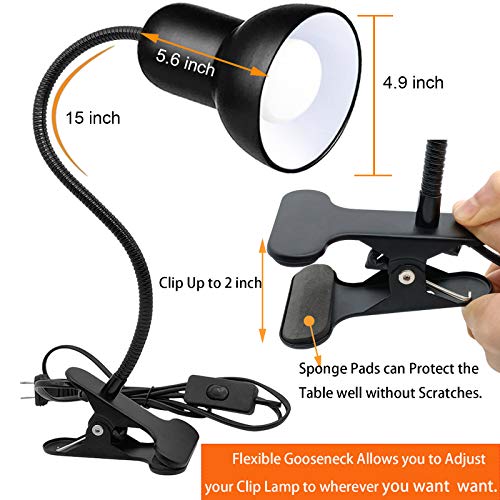 Desk Lamp, 360 Rotation Clip On Reading Light - Gooseneck Lamp with Cable, Portable Clamp Light for Bedroom, Office, Home Lighting