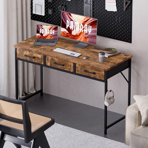 Pamray 47 Inch Small Computer Desk with 3 Drawers for Bedroom Study Writing Home Office Table for Small Spaces Vintage - color: Vintage, size: 47 Inch