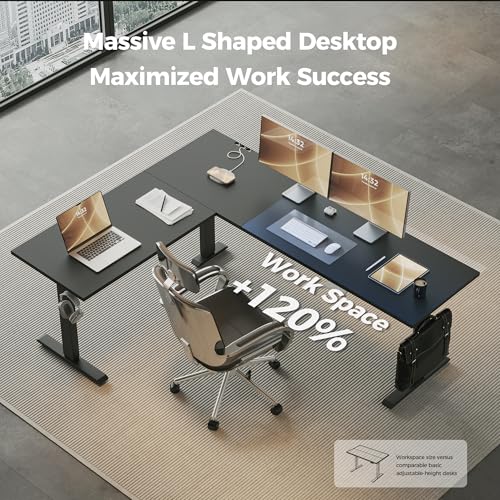 Agilestic L Shaped Electric Standing Desk Adjustable Height, 75 Inch, Black - color: Black, size: 75 x 61 Inch
