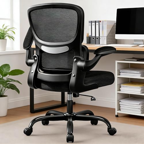 ALLGOD Office Chair Ergonomic Desk Chair, Breathable Mesh Desk Chair Comfy with Lumbar Support, Flip-up Armrests, Computer Chairs Comfortable for Home, Office, Work, Standard, 300Lbs - color: Black(standard), size: 1 Pack