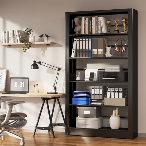 5-Tier Expandable Metal Bookshelf, 69"Heavy Duty Adjustable Shelves(Black) | Large,280LB Load Capacity Each Shelf,Industrial Sturdy Bookshelf,Easy Assembly,Wide/Tall/Deep Bookcase - color: Black, size: 69"H*36"W