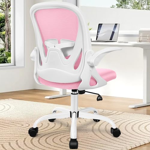 Office Chair Ergonomic Desk Chair with Flip up Armrests Swivel Breathable Desk Mesh Computer Chair with Adjustable Lumbar Support and Height for Conference Room (Pink) - color: Pink