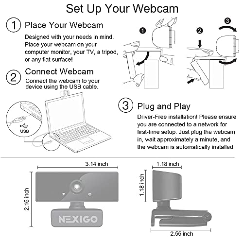 NexiGo N660 1080P Business Webcam, Dual Microphone & Privacy Cover, USB FHD Web Computer Camera, Plug and Play, for Zoom/Skype/Teams/Webex, Laptop MAC PC Desktop - color: Black