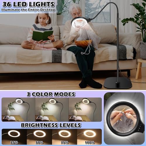 10X 30X Large Floor Magnifying Glass with Light and Stand,36 LED Flexible Gooseneck Floor Magnifying Lamp, Lighted Magnifiers for Reading,Sewing,Crafts,Painting,DIY,Close Work,Repair