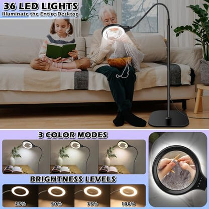 10X 30X Large Floor Magnifying Glass with Light and Stand,36 LED Flexible Gooseneck Floor Magnifying Lamp, Lighted Magnifiers for Reading,Sewing,Crafts,Painting,DIY,Close Work,Repair