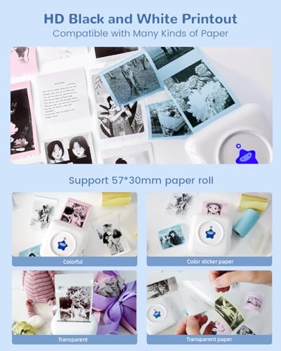 vretti Sticker Printer - TP2-Y Mini Portable Thermal Printer Inkless Sticker Maker Machine Bluetooth Label Maker Pocket Instant Print for Study Graphics, Anatomical Diagrams, Photos, Students - color: White-Blue