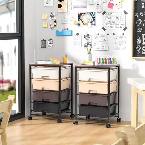 SYKIARIOL Utility Cart with 4 Drawers, Brown - color: Dark Brown, size: 4 Drawers