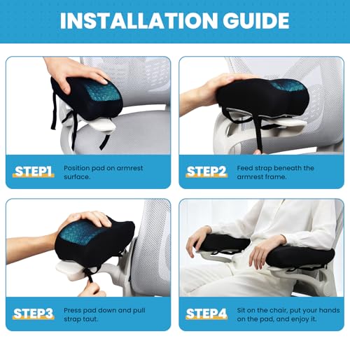 Gel Memory Foam Armrest Pads, Cooling Chair Cushions with Pressure Relief, Non-Slip for Office, Gaming Chair & Wheelchair, Machine Washable Cover, Universal Fit 2 Pack - color: Black1