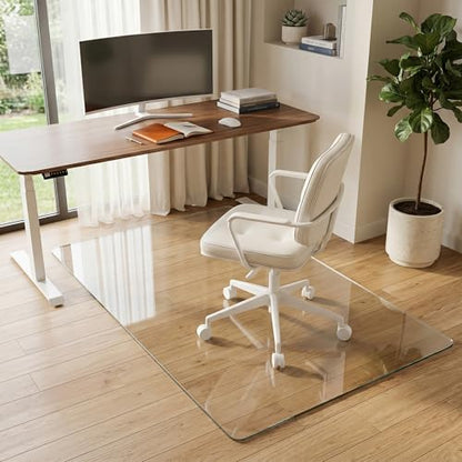 Tempered Glass Chair Mat for Hardwood Floor & Low Pile Carpet, 36" x 55" Heavy Duty Office Chair Mat with Non-Slip Pads, Scratch Resistant Floor Protector for Home Office - size: 36" x 55"