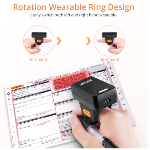 1D 2D Finger Barcode Scanner, Mini Wearable Ring 2.4G Wireless & USB Wired & Bluetooth Scanner, Portable Image QR Bar Code Reader PDF417 Data Matrix Screen Scan Compatible with iPad, Phone, PC