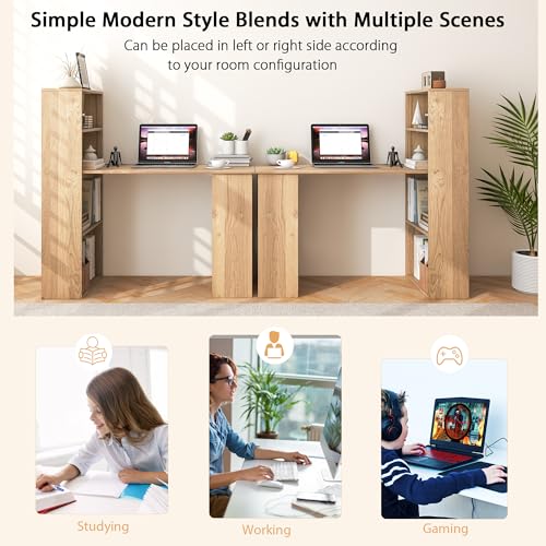 Tangkula Computer Desk with Bookshelf, Writing Study Desk with Storage Shelves & CPU Stand, Modern Compact Computer Workstation for Home & Office, Space-Saving Design(Natural) | Natural Wood Desk w/Storage Shelves & CPU Stand, Space-Saving Design Writing