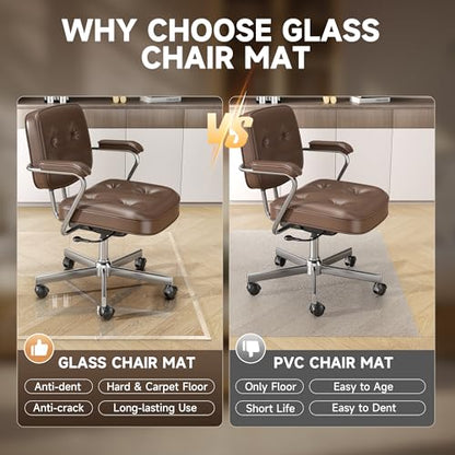 [Tempered Glass] 50“ x 44” Beveled Edge Glass Chair Mat with Polished Edge Clear Office Chair Mat, Glides Smoothly, Suitable for Carpet or Hardwood Floors - size: 50“x44”