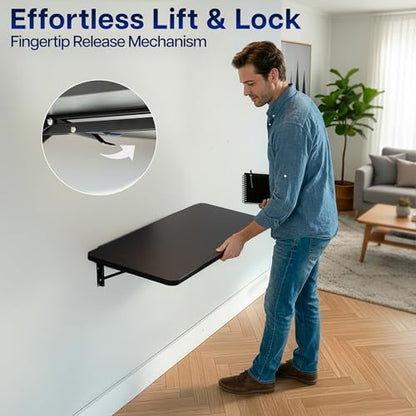 VIVO Wall Mounted Folding 43 inch Workbench, Fold Away Table Workstation Shelf with Adjustable Steel Brackets, Black, MOUNT-SF1FB - color: Black