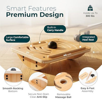 Wooden Under Desk Footrest, Rocking Foot Rest for Under Desk with Massage Ball, Ergonomic Desk Foot Rest, Office Foot Rest Under Desk, Under Desk Foot Stool, Improve Posture & Circulation