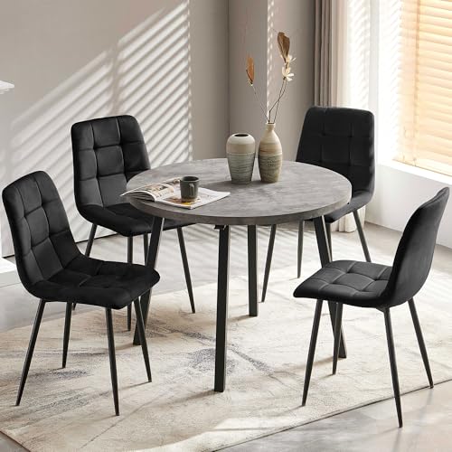 Homedot 5-Piece Round Dining Table Set for 4, 37-Inch Gray Kitchen Table with 4 Seated Black Dining Chairs Set for Apartment/Dining Hall, Compact Breakfast Nook Table Set - color: Black, size: 1* Grey Round Table+4*Chair