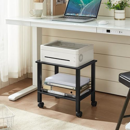 YUFAM 2 Tier Under Desk Printer Stand with Storage, Black - color: Black, size: 11.8"D×15.7"W×15.3"H