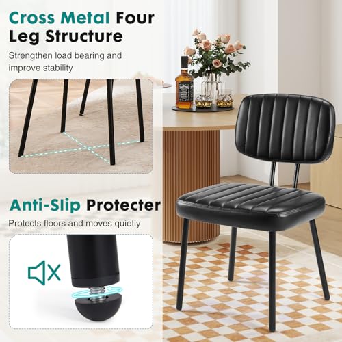 OLIXIS Dining Chairs Set of 6, Upholstered Kitchen Chairs, Black | Faux Leather Comfortable Cushion Seat, Metal Legs with Backrest, Mid-Century Modern, Easy Assembly, Dining Room Home - color: Black, size: 6 PCS