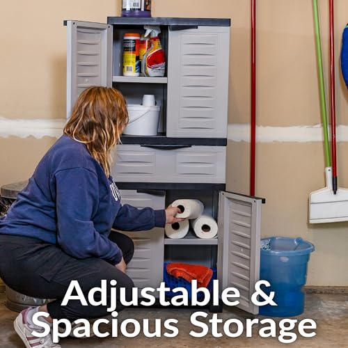 Sunnydaze 57" Garage Storage Cabinet with Doors & Shelves, Gray - color: Grey, style: With Drawer - 57" H