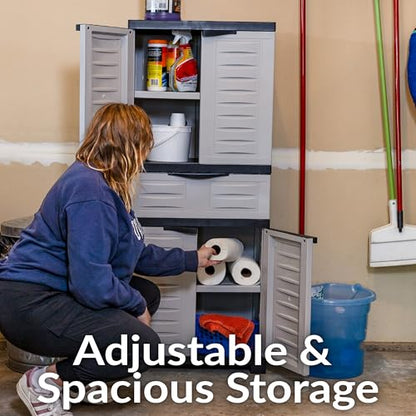 Sunnydaze 57" Garage Storage Cabinet with Doors & Shelves, Gray - color: Grey, style: With Drawer - 57" H