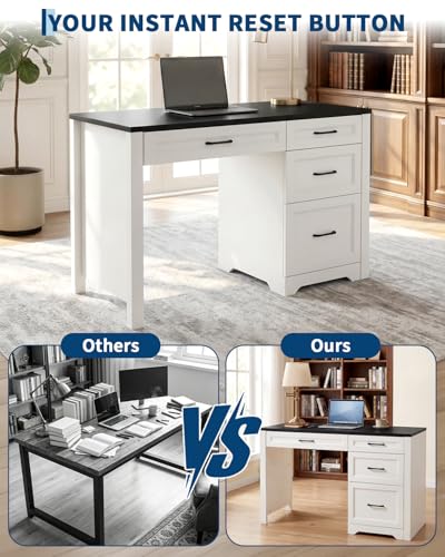 Garvee Black Farmhouse Executive Desk with File Cabinet & Storage Drawers, Space-Saving Small Home Office Desk for Bedroom - color: Black