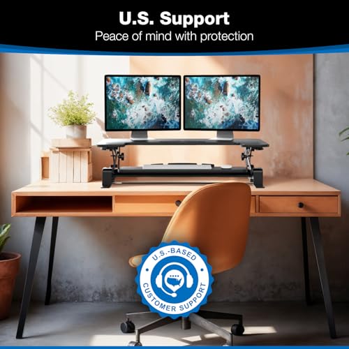 Mount-It! Standing Desk Converter - Height Adjustable Stand Up Desk with Gas Spring Riser - Wide 36 Inch Sit Stand Workstation Fits Dual Monitors – Black (MI-7926)