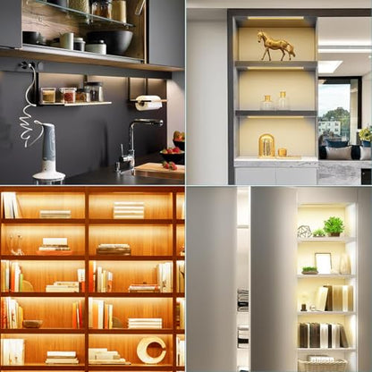 JUSJUBR 4PCS x 12inch Display Cabinet Lights Warm White, Dimmable LED Shelf Lighting with Memory Function, Bookshelf Lighting, LED Lights for Display Case/Pantry/Closet/Safe, 3000K - color: Silver Shell-Warm White 3000K