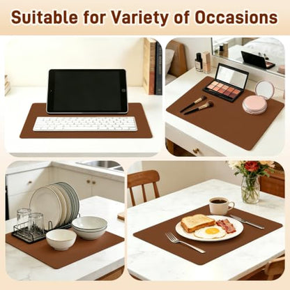PU Leather Desk Protector/Nightstand Mat, 13.8X10.8 in Brown - color: Brown, size: 13.8" x 10.8"