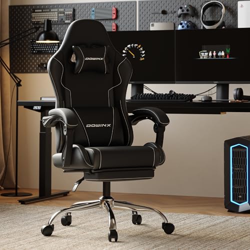 Dowinx Gaming Chair with Footrest, 330lbs Computer Chair 2D Lift Linkage Armrest, Massage Lumbar, Height Adjustable Ergonomic Comfy Video Game Chairs for Home Office Streaming, Long Gaming, Black - color: Matte Black
