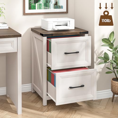 2 Drawer Vertical File Cabinet, Wood Farmhouse Cabinet, White and Brown - color: White and Brown, size: 2 Drawers