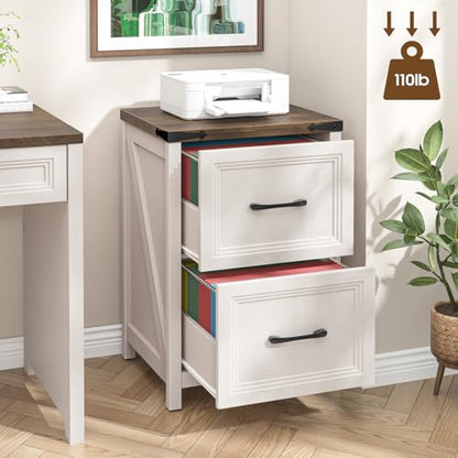 2 Drawer Vertical File Cabinet, Wood Farmhouse Cabinet, White and Brown - color: White and Brown, size: 2 Drawers