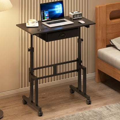 Adjustable Height Standing Desk With Drawer, Rolling Sit Stand Up Desk With Wheels, Small Sit To Stand Computer Desk, Adjustable Desktop Height, On Wheels, Black, For Walking Pad Laptop Treadmill - color: Black