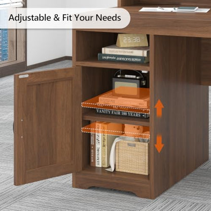 65" Farmhouse Computer Desk with Drawers and Printer Stand for Home Office - color: Brown