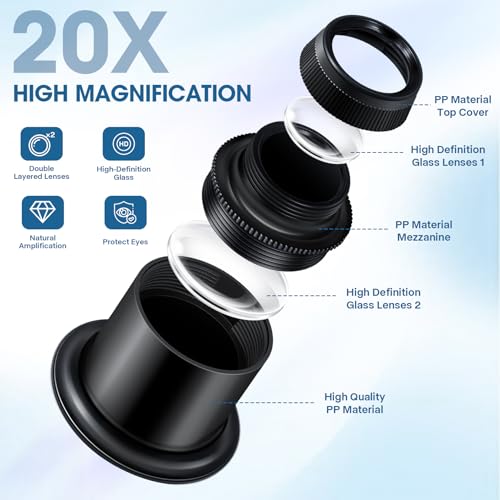 LXIANGN 4 Pcs Jewelers Loupe 5X/10X/15X/20X Portable Monocular Magnifier - color: 5x 10x 15x 20x