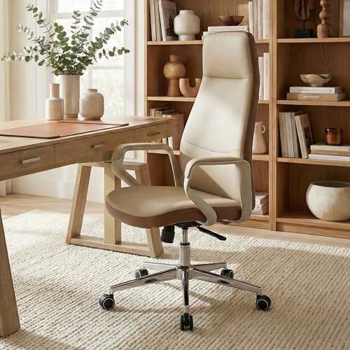 EUREKA ERGONOMIC Clara Executive Office Chair, Faux Leather, Beige Brown - color: Beige-brown, size: Pack of 1