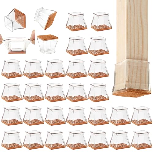 CHUNZEXI 36 Pack Square Chair Leg Floor Protectors for Hardwood Floors, Silicone Felt Covers Pads Caps, Protect Wood Furniture Feet Floors Noise Reduce and Scratch (Square Large) - color: Clear-36pack, size: Square L