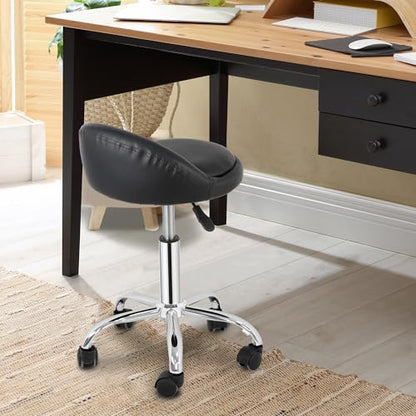 Rolling Stool with Wheels Swivel Salon Stool Adjustable Drafting Tattoo Office Chair for Massage Bar Kitchen Spa Shop with Thick Cushion (Black) - color: Black