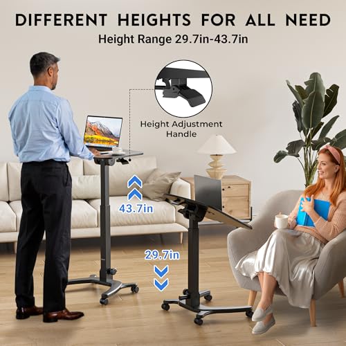 BONTEC Mobile Foldable Standing Desk, Gas Spring, 25.6 x 19.7 Inch, Black - color: Black