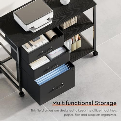 Maihail 3 Drawer File Cabinet with Wheels with Open Storage Shelf, Black - color: Black