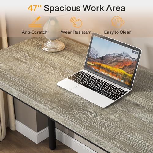 Tribesigns Computer Desk with 5 Drawers, 47 inches Rustic Brown Home Office Desk with Storage, Modern Simple Laptop Desk Study Writing Table for Small Spaces (1, Grey+Black) - color: Grey+black