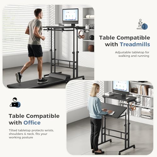 DUMOS Rolling Standing Desk, Sit Stand Desk, Computer Cart | 23.6 Inch Width, Height Adjustable, Split Top, Mobile Laptop Workstation, Office Table, Portable Design, Black - color: Black