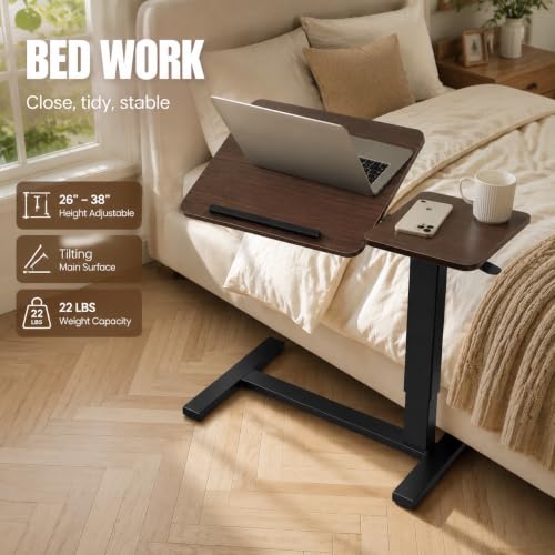 32" Height Adjustable Sit Stand Desk Converter, Dual Monitor Laptop Riser, Black (Bedside Desk/Plastic Holder (Walnut)) - color: Bedside Desk / Plastic Holder (Walnut)