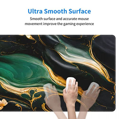 Desk Pad,Office Desk Mat 31.5"×11.8" Large Gaming Mouse Pad,Extended Computer Mouse Pad,Waterproof Thick Big Mouse Pads with Non-Slip Rubber Base Office Home Green Gold Marble Flower - color: Xl01-06 Green Gold Marble Flower, size: 31.5 x 11.8 in